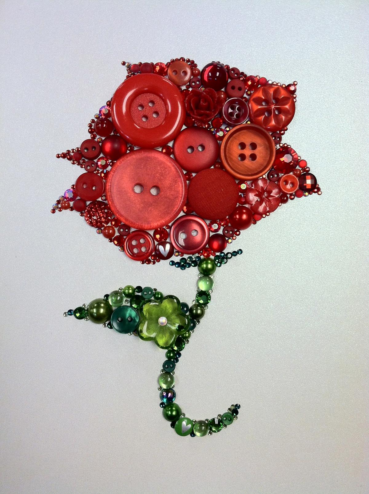 Rose Button Art Button & Swarovski Rose