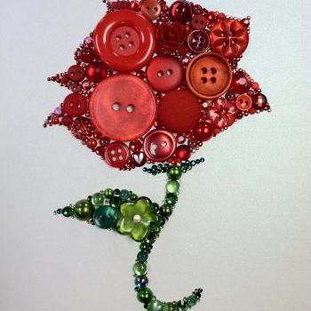 Rose Button Art Button & Swarovski Rose